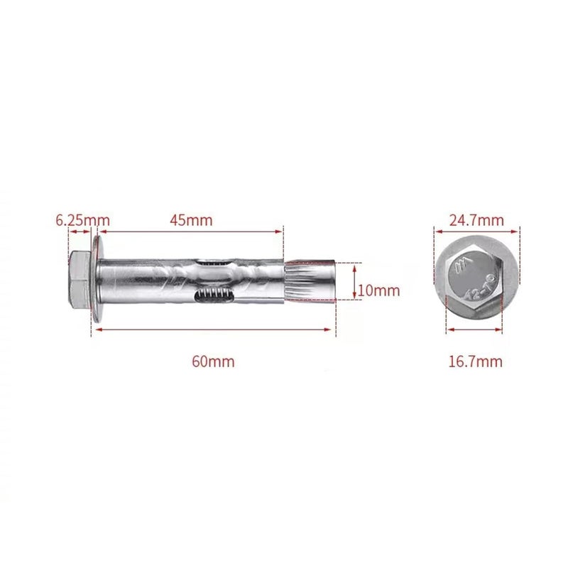 5Pcs M10*60mm Expansion Screw Bolts Stainless Steel Anchor Bolts for Wall